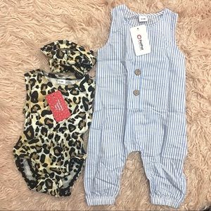 Pat pat Blue/White Stripes and Leopard Print baby outfit bundle of two